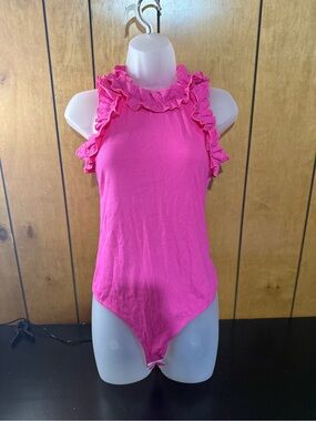 Source Unknown Pink Ruffled Halter Bodysuit